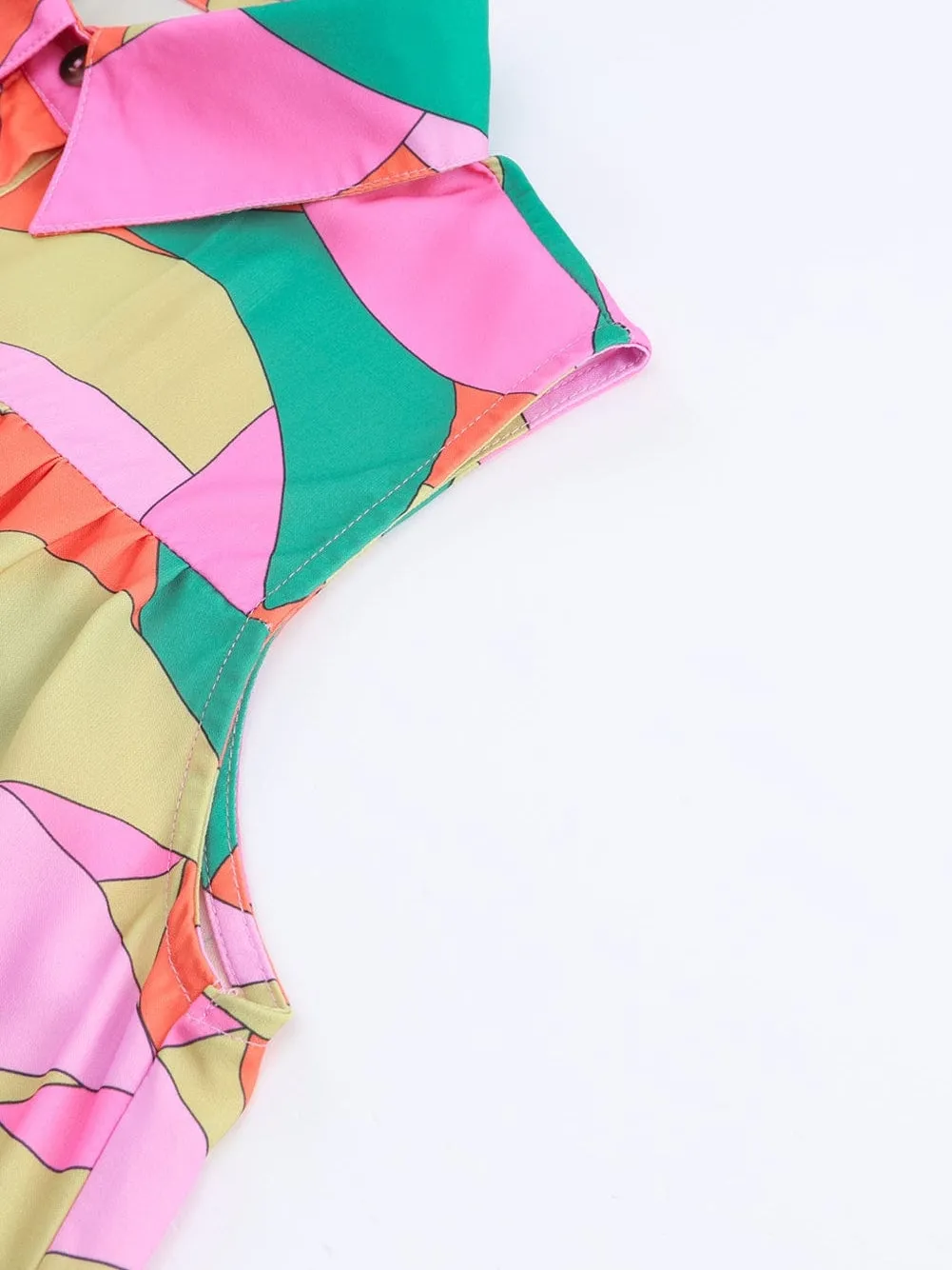 Abstract Shift Style Multicolor Sleeveless Shirt