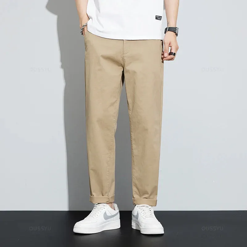 Ankle-Length Casual Pants Thin Business Straight Solid Color Trousers Plus Size