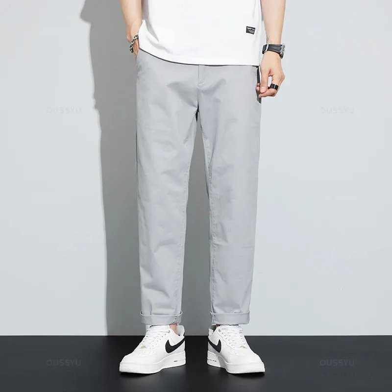 Ankle-Length Casual Pants Thin Business Straight Solid Color Trousers Plus Size