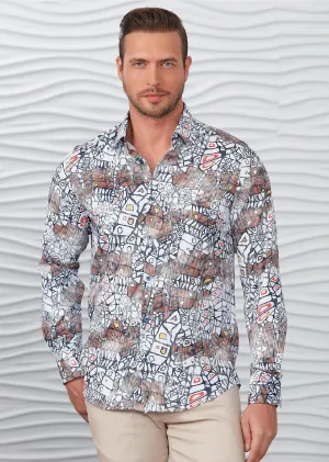 Brown White Mosaic Silky Shirt