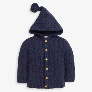 Cable Knit Hooded Cardigan - Navy