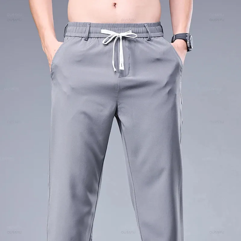 Casual Pants Ultra thin Slim Drawstring Elastic Waist Jogging Trousers