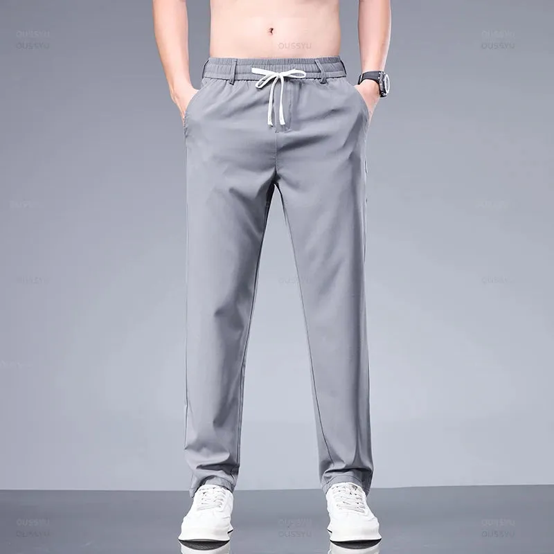 Casual Pants Ultra thin Slim Drawstring Elastic Waist Jogging Trousers