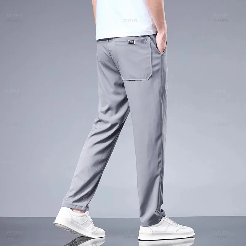 Casual Pants Ultra thin Slim Drawstring Elastic Waist Jogging Trousers