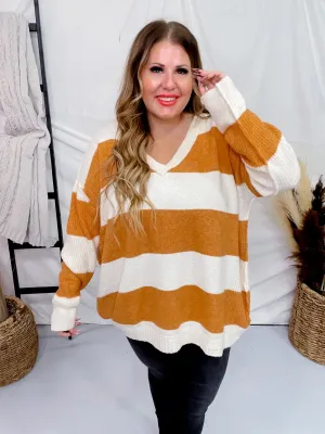 Cream and Orange Rugby Striped Sweater