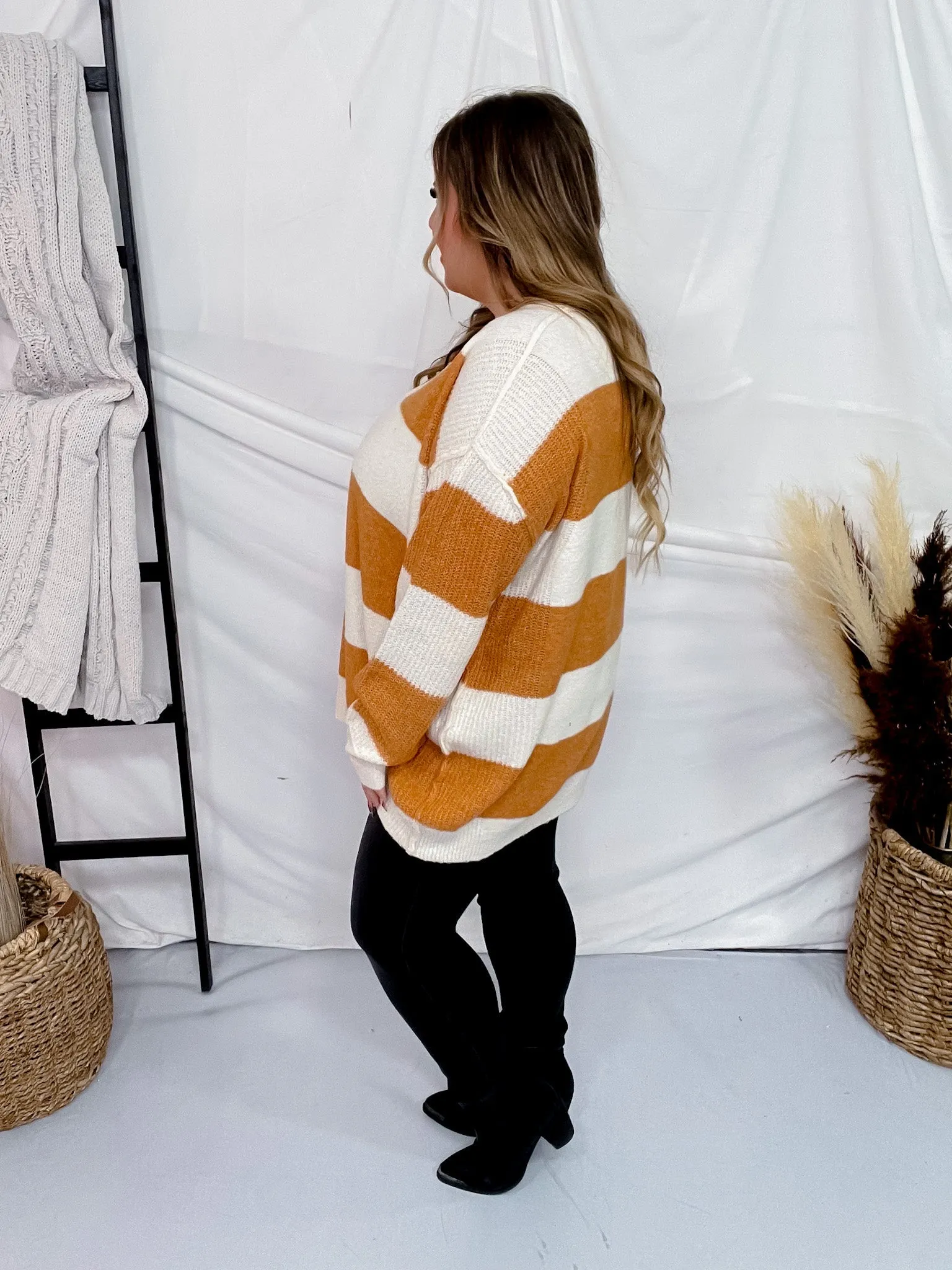 Cream and Orange Rugby Striped Sweater
