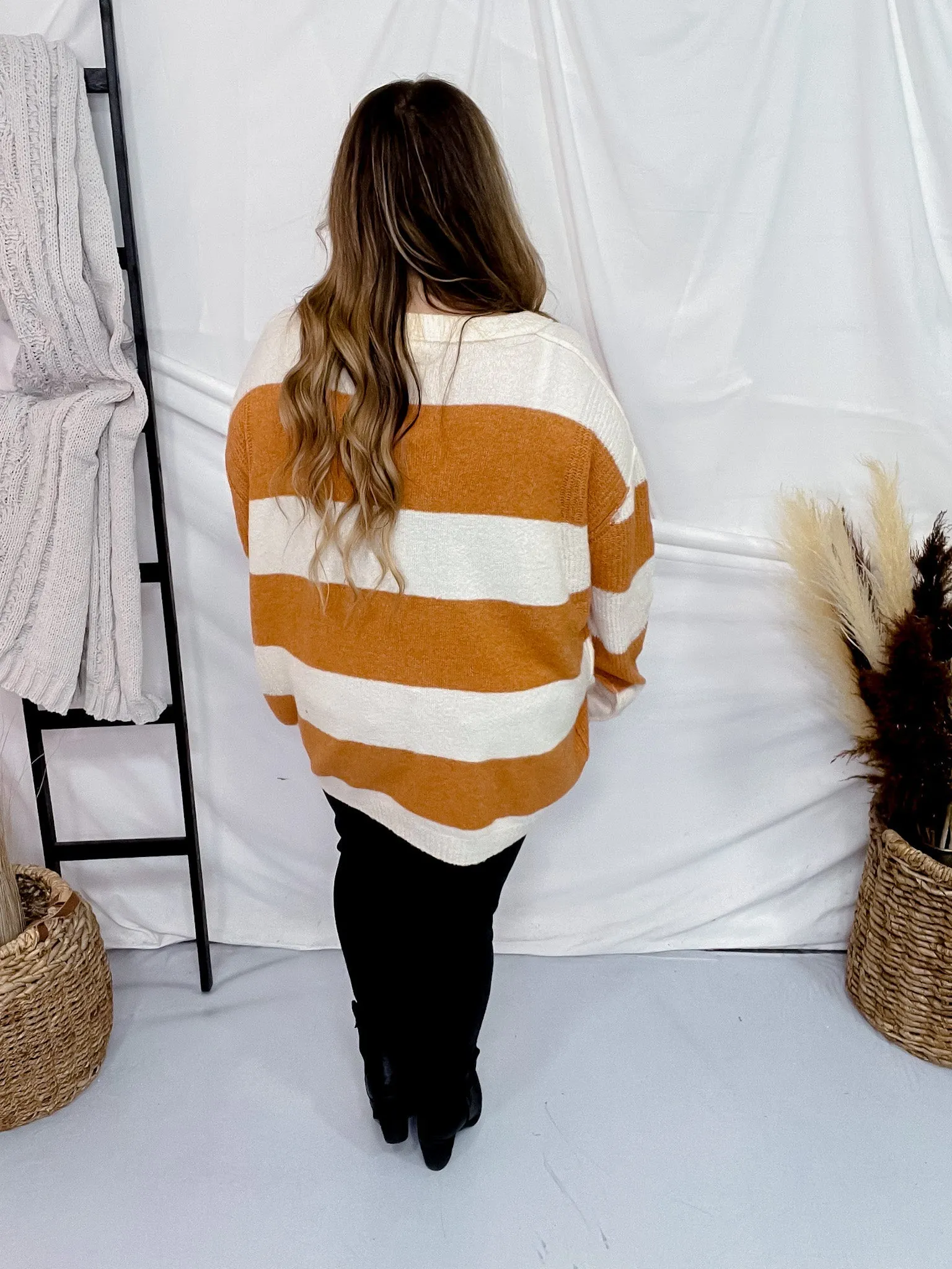 Cream and Orange Rugby Striped Sweater