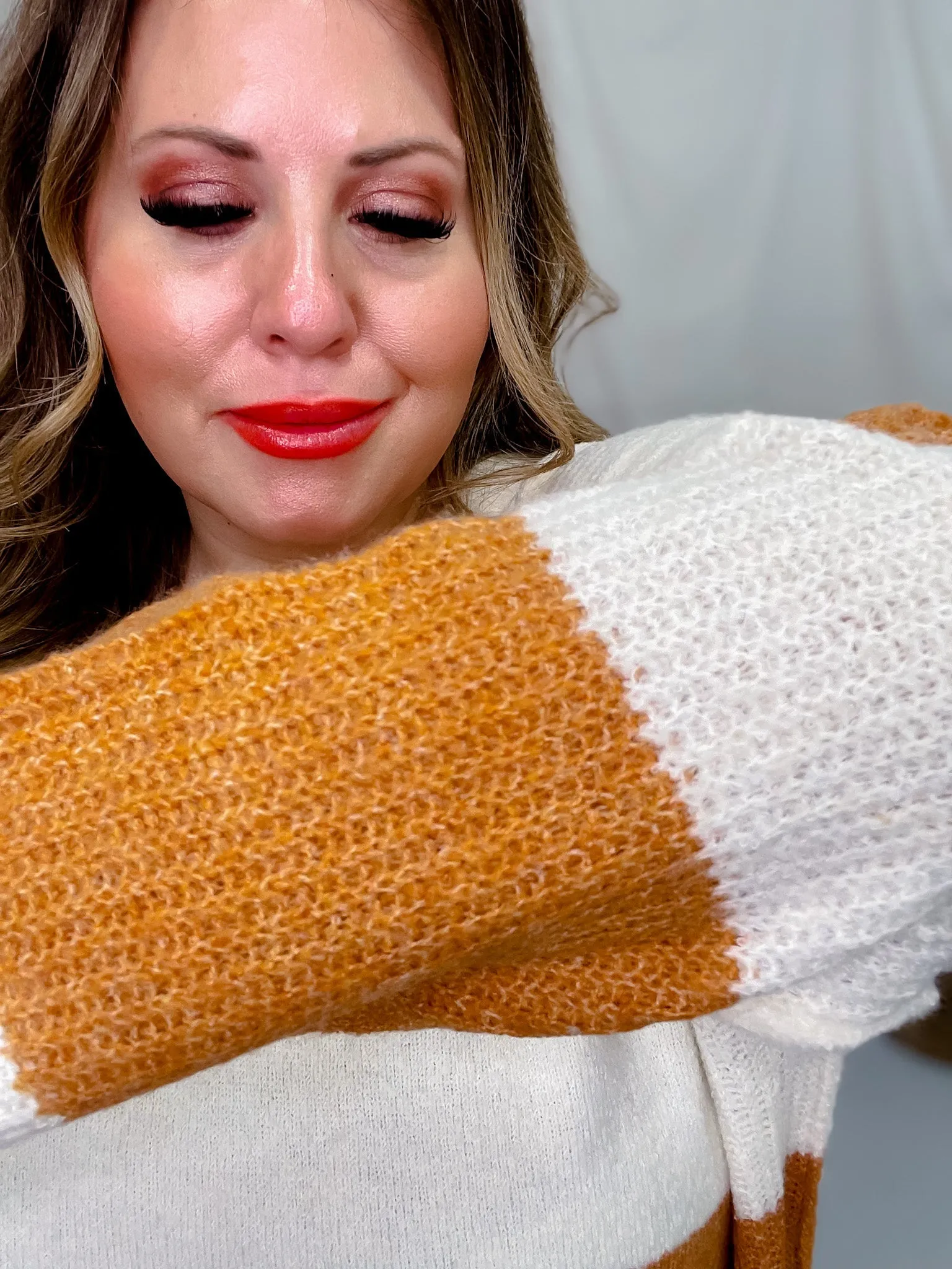 Cream and Orange Rugby Striped Sweater
