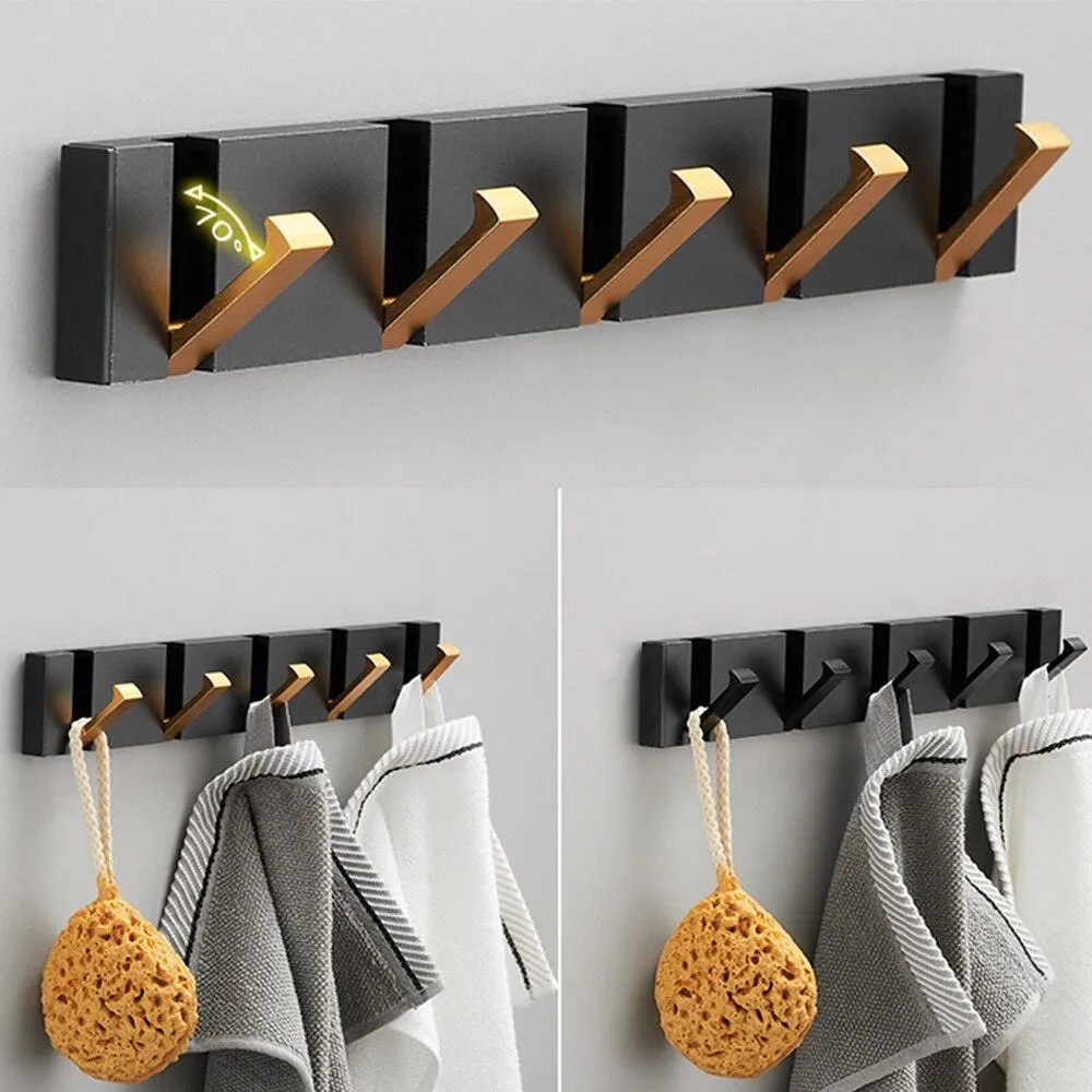 Elegant Black and Gold Foldable Wall Hook Rack for Stylish Storage Solutions