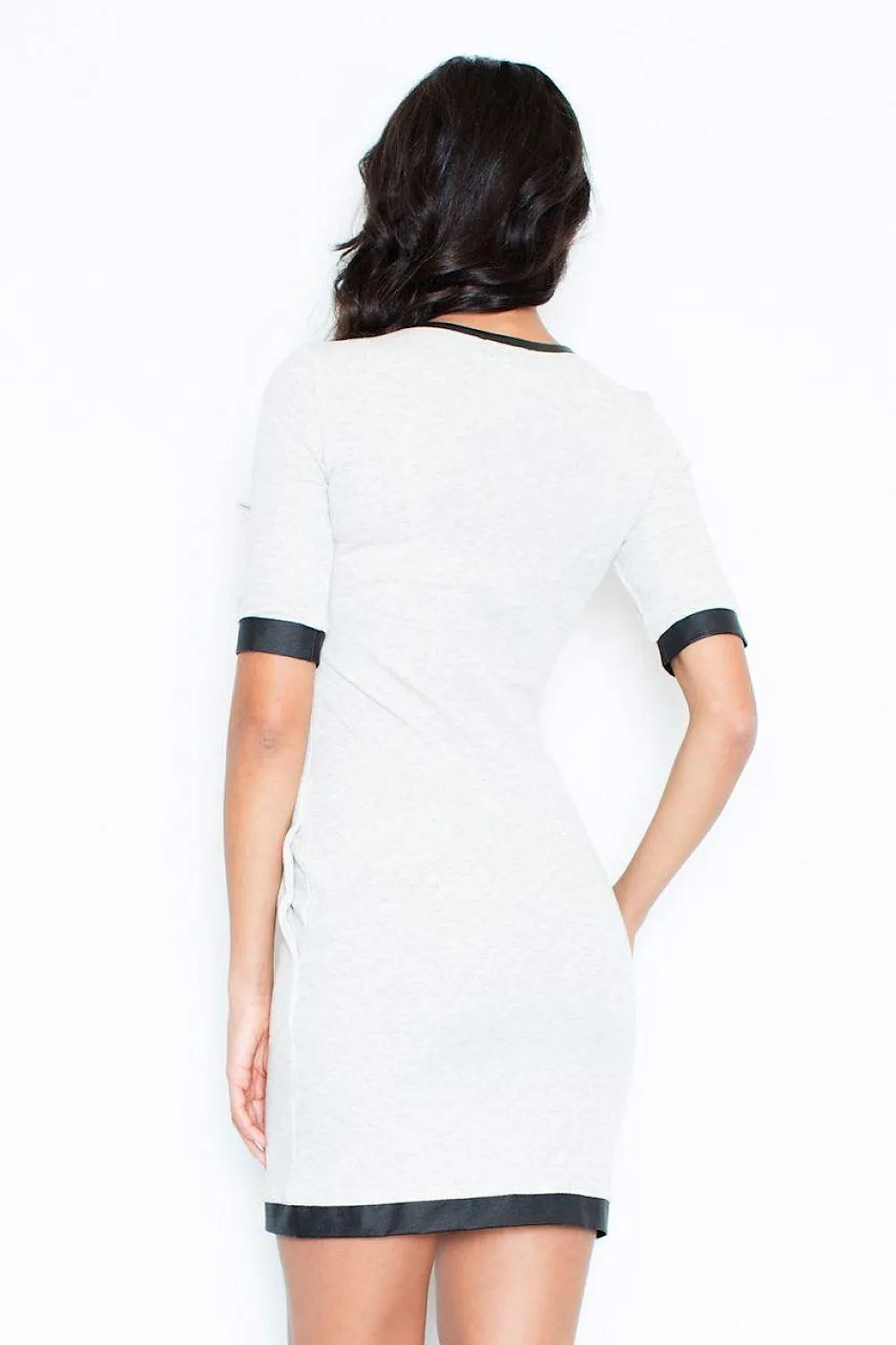 Elegant Contrast Trim Knit Daydress with Functional Pockets