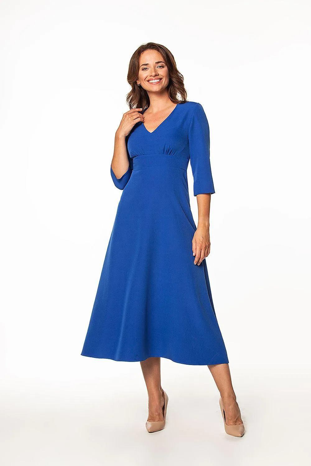Elegant Maxi Dress with 3/4 Sleeves and Zipper Fastening
