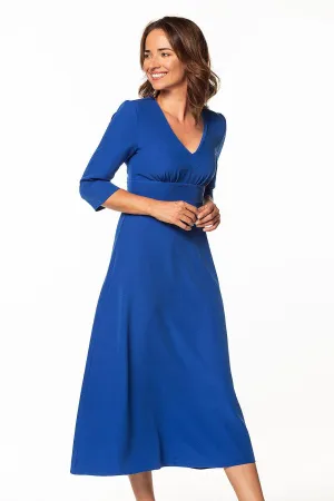 Elegant Maxi Dress with 3/4 Sleeves and Zipper Fastening