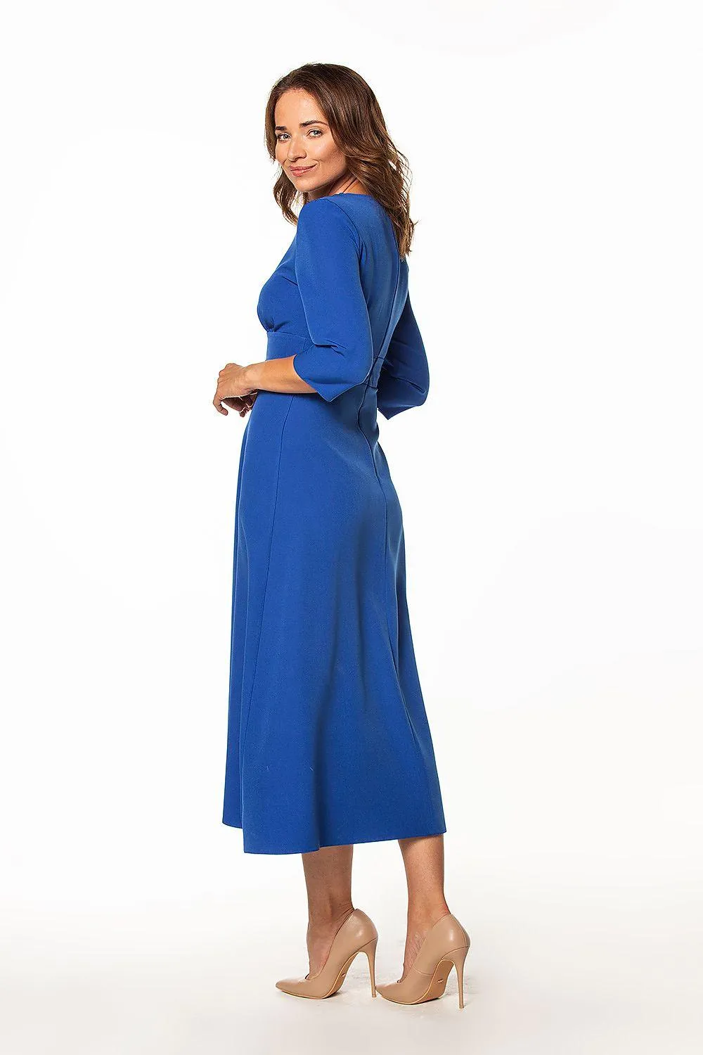 Elegant Maxi Dress with 3/4 Sleeves and Zipper Fastening