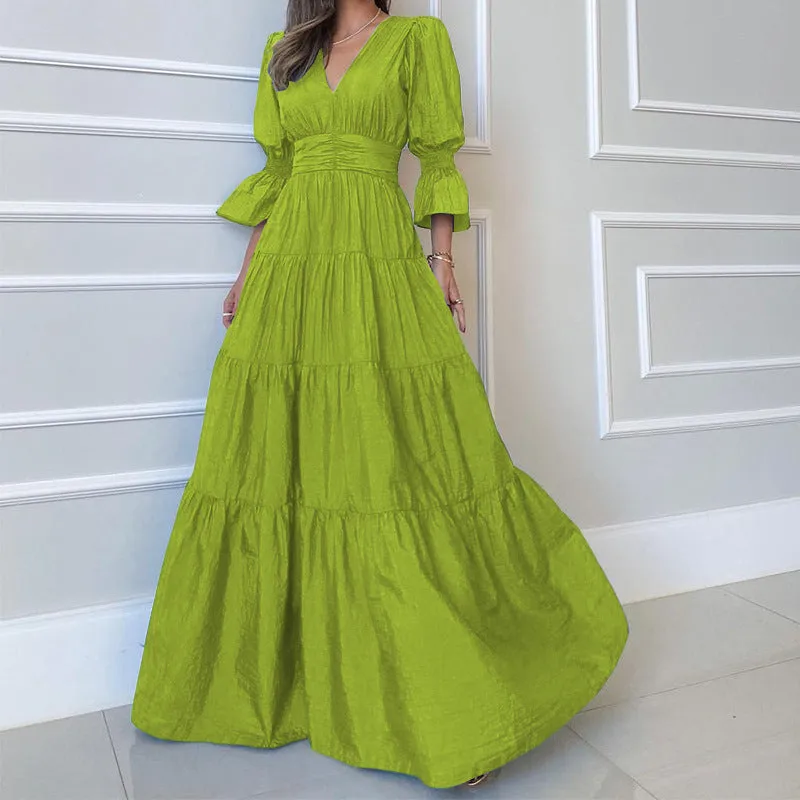 Elegant Women's Fashion Long Sleeve Midi Dress