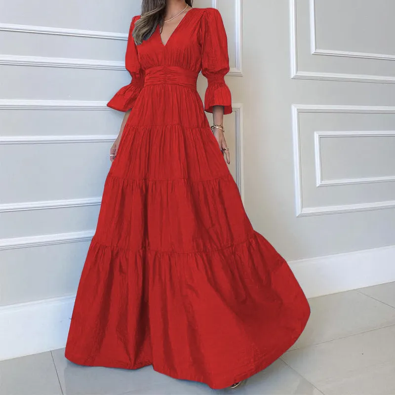 Elegant Women's Fashion Long Sleeve Midi Dress