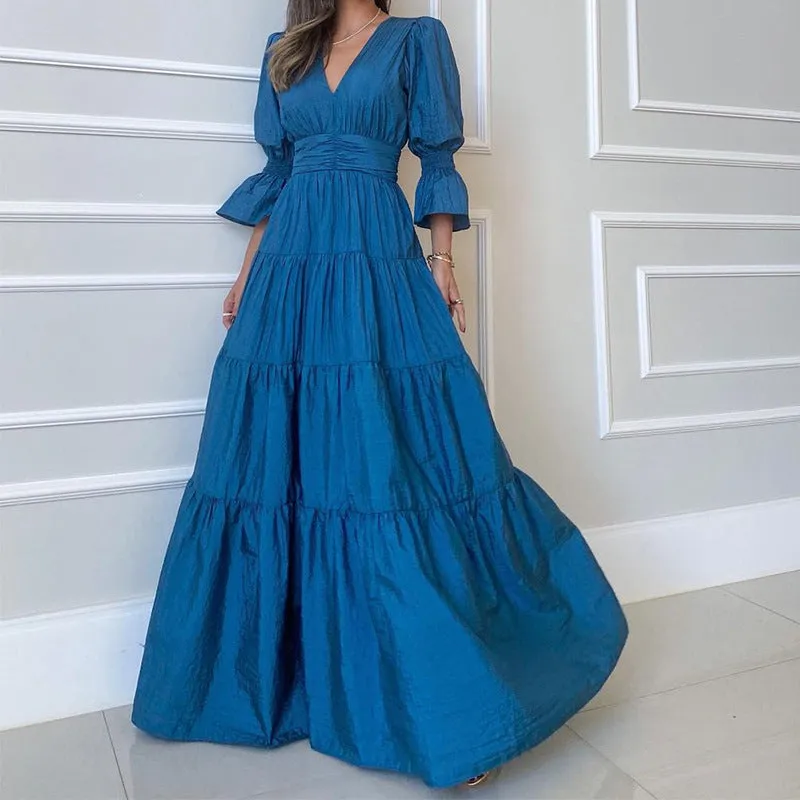 Elegant Women's Fashion Long Sleeve Midi Dress