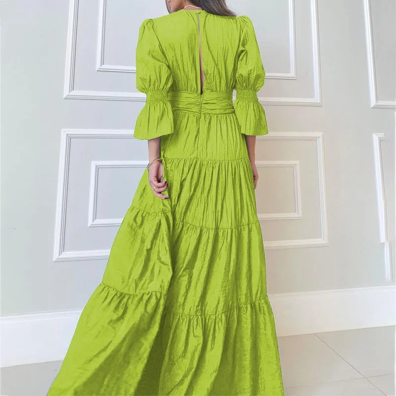 Elegant Women's Fashion Long Sleeve Midi Dress