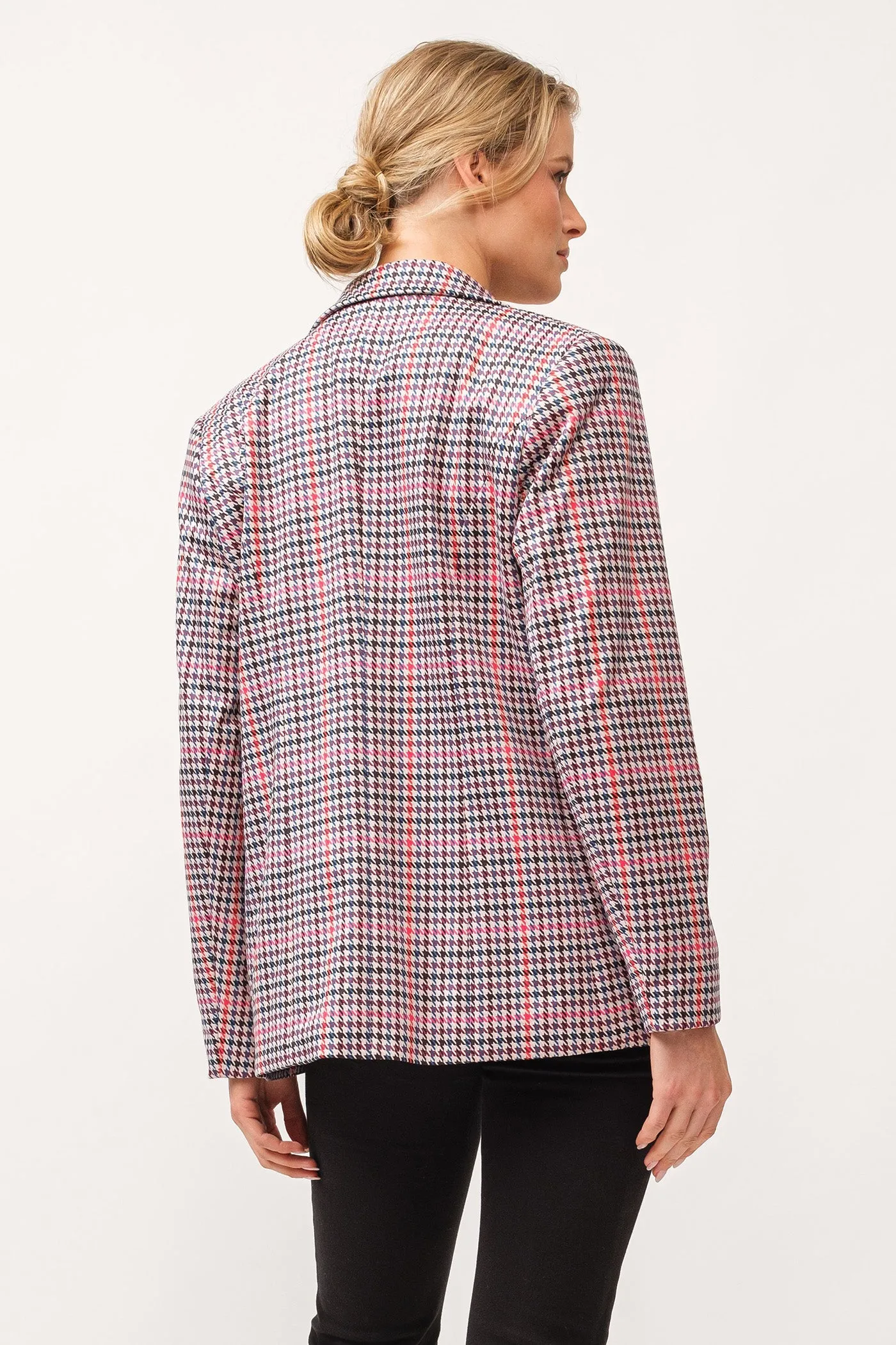 ELFI DOUBLE BREASTED JACKET DAHLIA MAUVE HOUNDSTOOTH