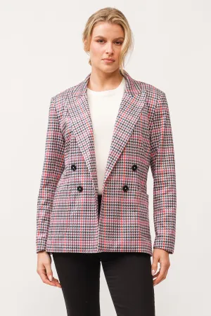 ELFI DOUBLE BREASTED JACKET DAHLIA MAUVE HOUNDSTOOTH