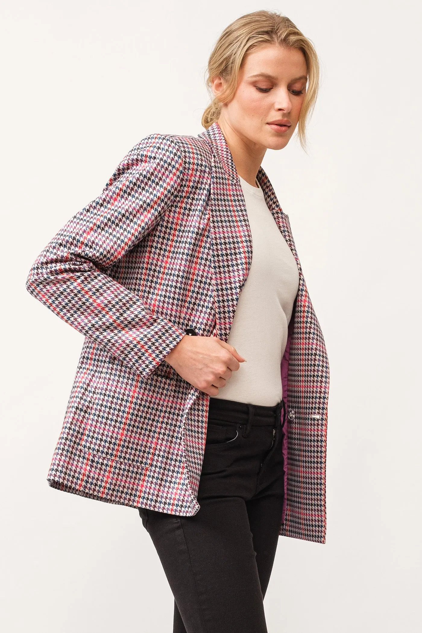 ELFI DOUBLE BREASTED JACKET DAHLIA MAUVE HOUNDSTOOTH