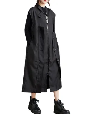 ellazhu Women's Coat Windbreaker Button Down Pocket Solid Zipper Sleeveless Loose Oversize GZ263