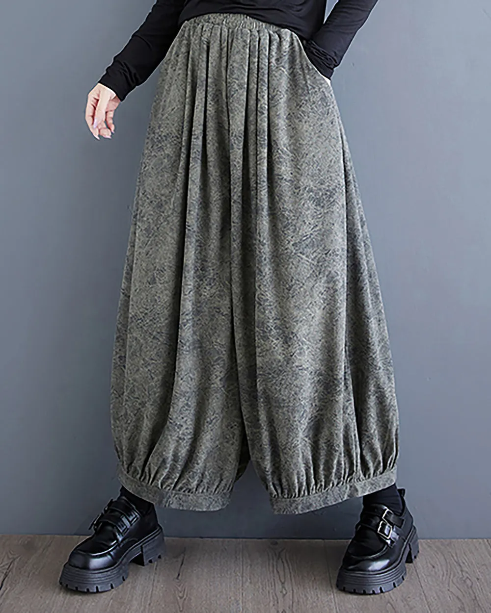 ellazhu Women's Pants Elastic Waist Two Side Pockets Solid Color Baggy Loose Oversize Trouser GZ292