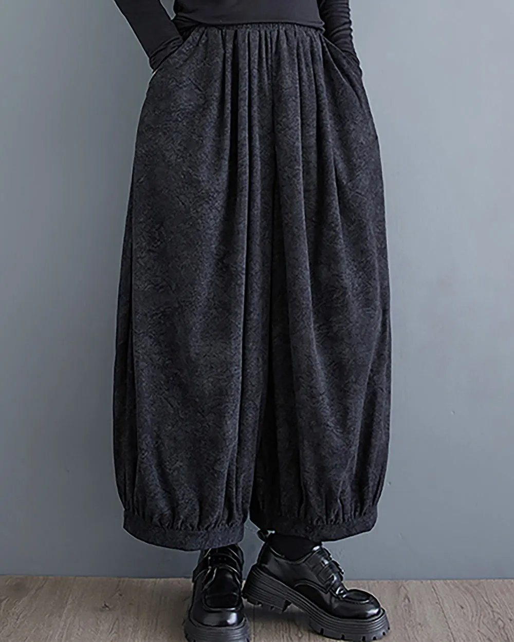 ellazhu Women's Pants Elastic Waist Two Side Pockets Solid Color Baggy Loose Oversize Trouser GZ292