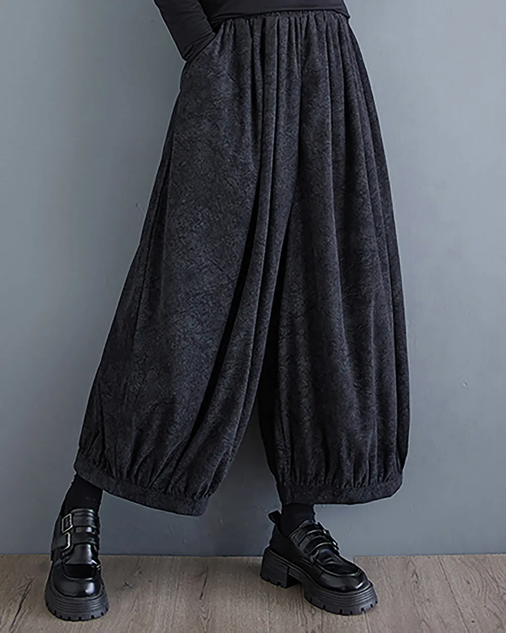 ellazhu Women's Pants Elastic Waist Two Side Pockets Solid Color Baggy Loose Oversize Trouser GZ292