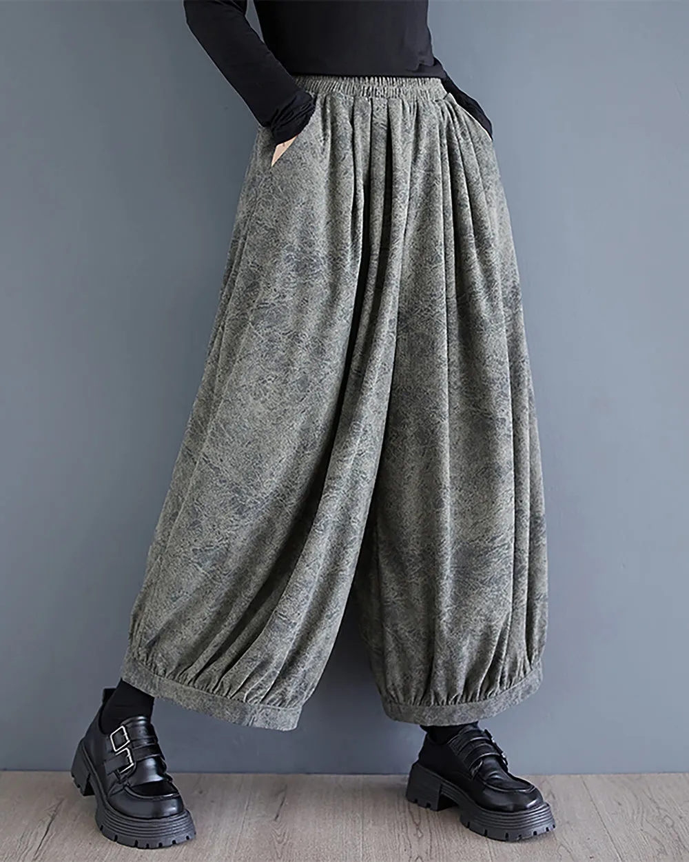 ellazhu Women's Pants Elastic Waist Two Side Pockets Solid Color Baggy Loose Oversize Trouser GZ292