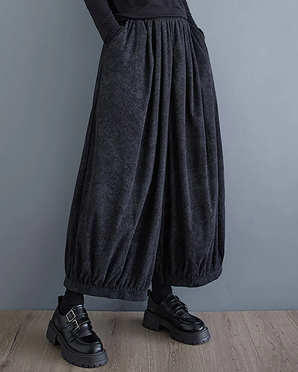ellazhu Women's Pants Elastic Waist Two Side Pockets Solid Color Baggy Loose Oversize Trouser GZ292