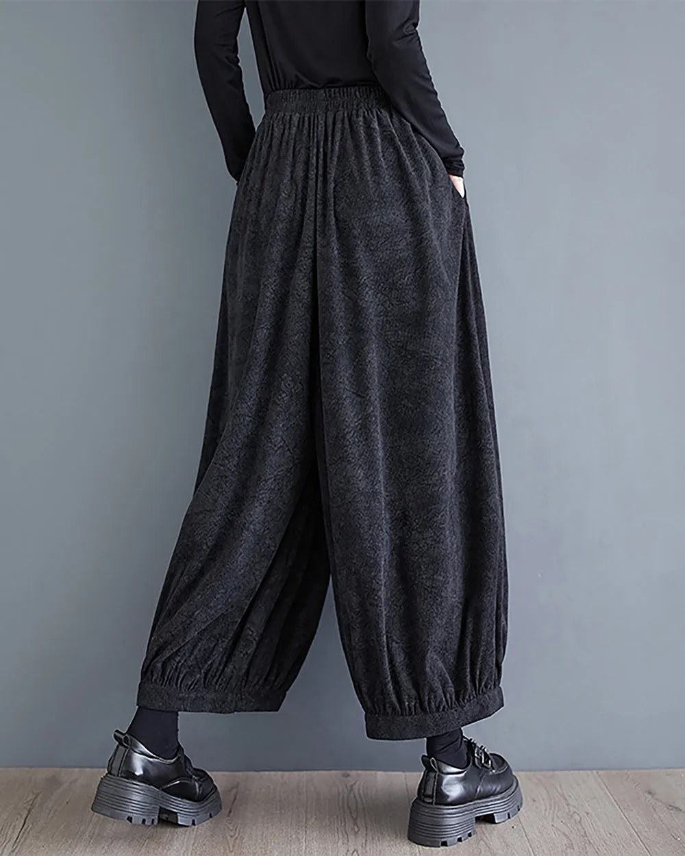 ellazhu Women's Pants Elastic Waist Two Side Pockets Solid Color Baggy Loose Oversize Trouser GZ292