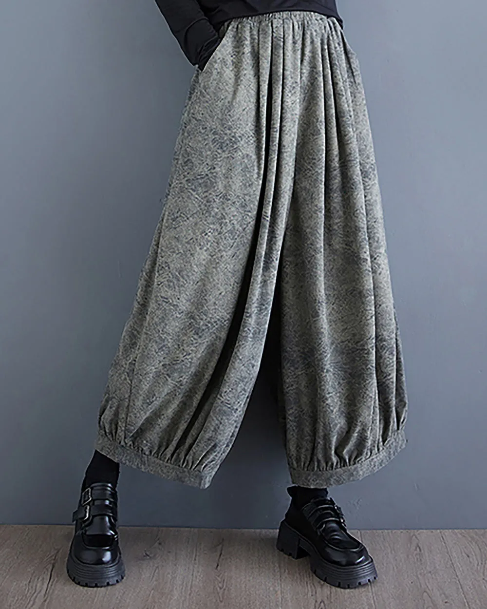 ellazhu Women's Pants Elastic Waist Two Side Pockets Solid Color Baggy Loose Oversize Trouser GZ292