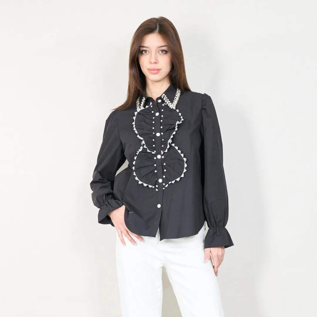 Embellished ruffle front blouse wholesale