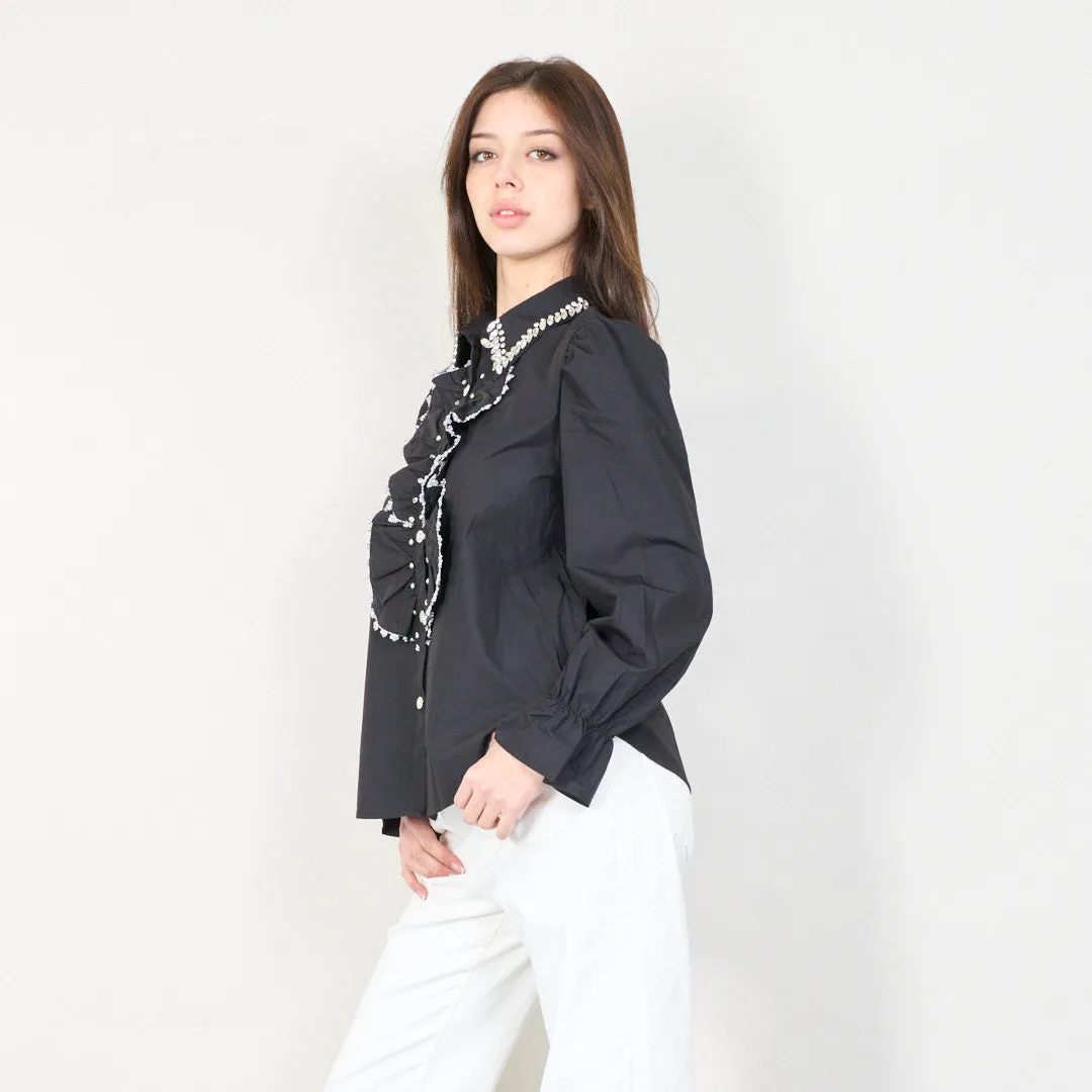 Embellished ruffle front blouse wholesale