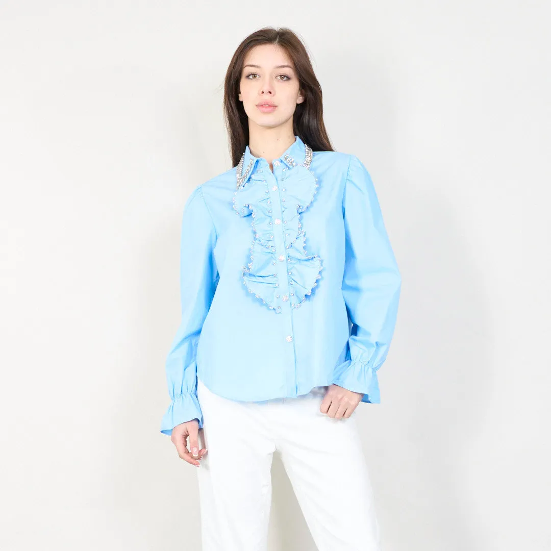 Embellished ruffle front blouse wholesale
