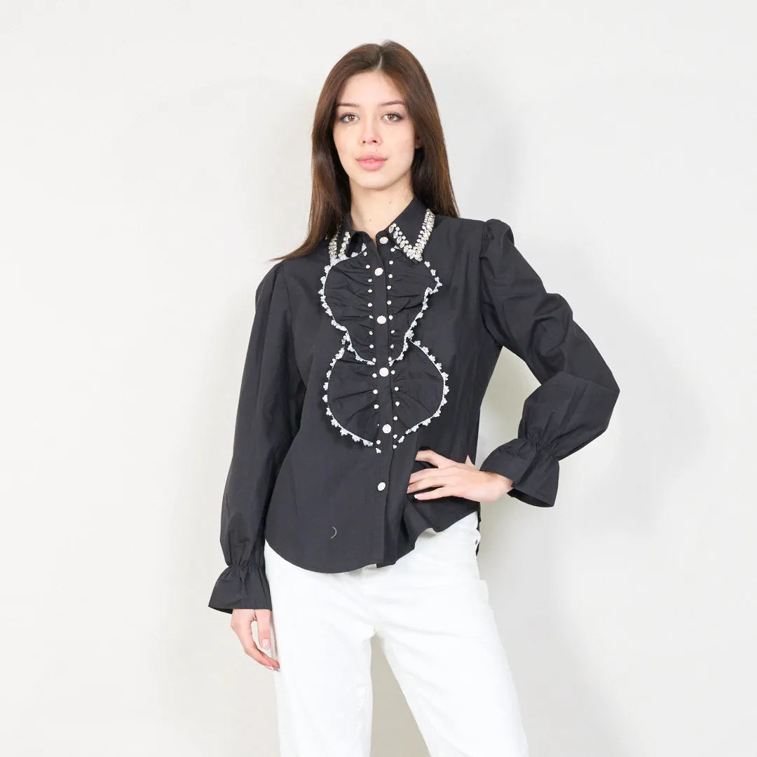 Embellished ruffle front blouse wholesale
