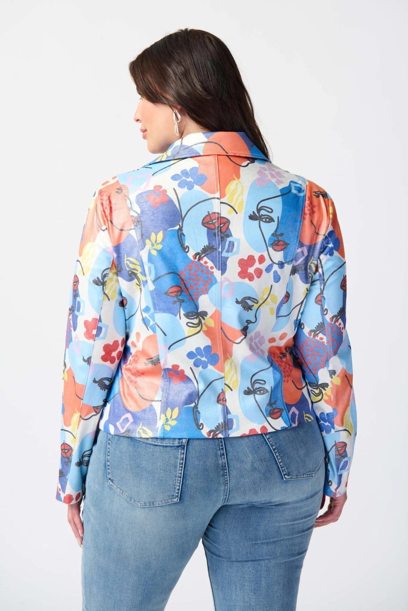 Face Print Faux Suede Moto Jacket Style 241910 | Multi
