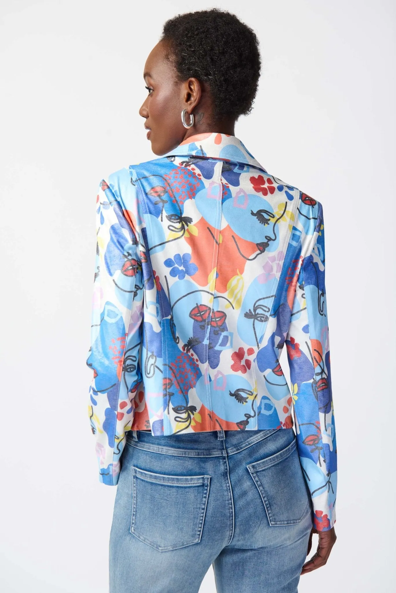 Face Print Faux Suede Moto Jacket Style 241910 | Multi