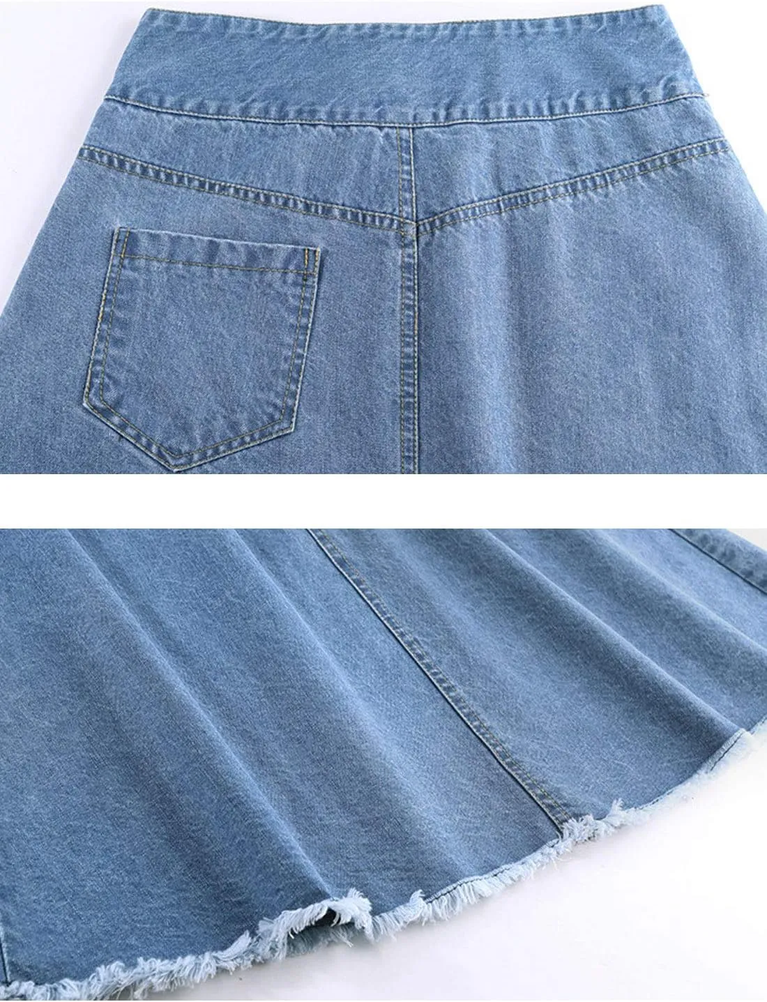 Flygo Womens High Waist Flare Midi Long Denim Full Skirt Blue Jean Skirts