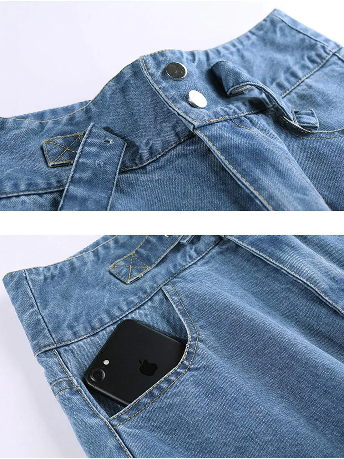 Flygo Womens High Waist Flare Midi Long Denim Full Skirt Blue Jean Skirts
