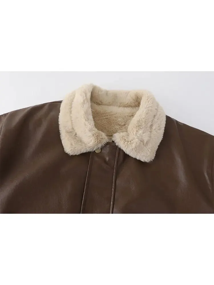 Fur Leather Long Sleeved Thickened Jacket For Women