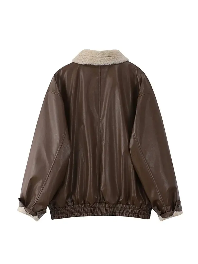 Fur Leather Long Sleeved Thickened Jacket For Women