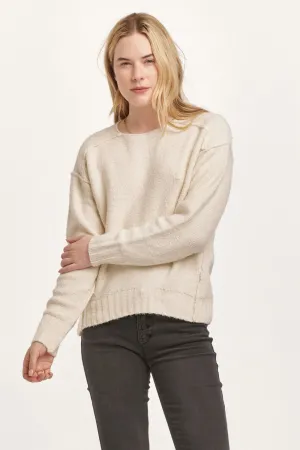 JENNA RAW DETAIL LONG SLEEVE RELAXED FIT SWEATER CREAM