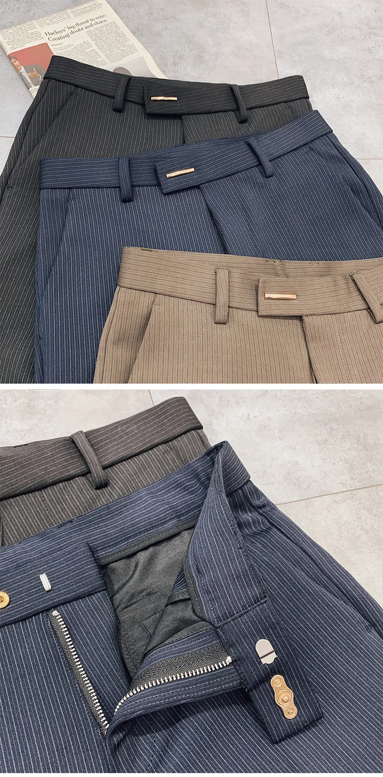 Jinquedai New Striped Suit Pants Men Elegant Skinny Fit Office Pant Men Trousers Pant For Man Business Slim Fit Dress Ankle Trousers
