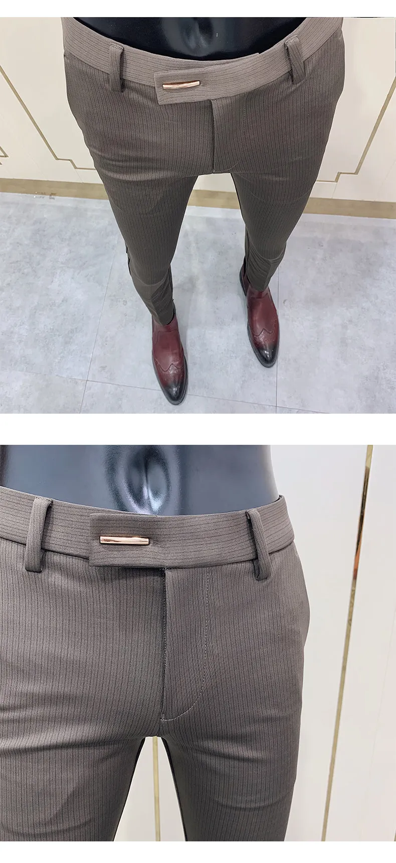 Jinquedai New Striped Suit Pants Men Elegant Skinny Fit Office Pant Men Trousers Pant For Man Business Slim Fit Dress Ankle Trousers