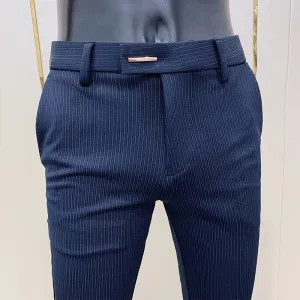 Jinquedai New Striped Suit Pants Men Elegant Skinny Fit Office Pant Men Trousers Pant For Man Business Slim Fit Dress Ankle Trousers