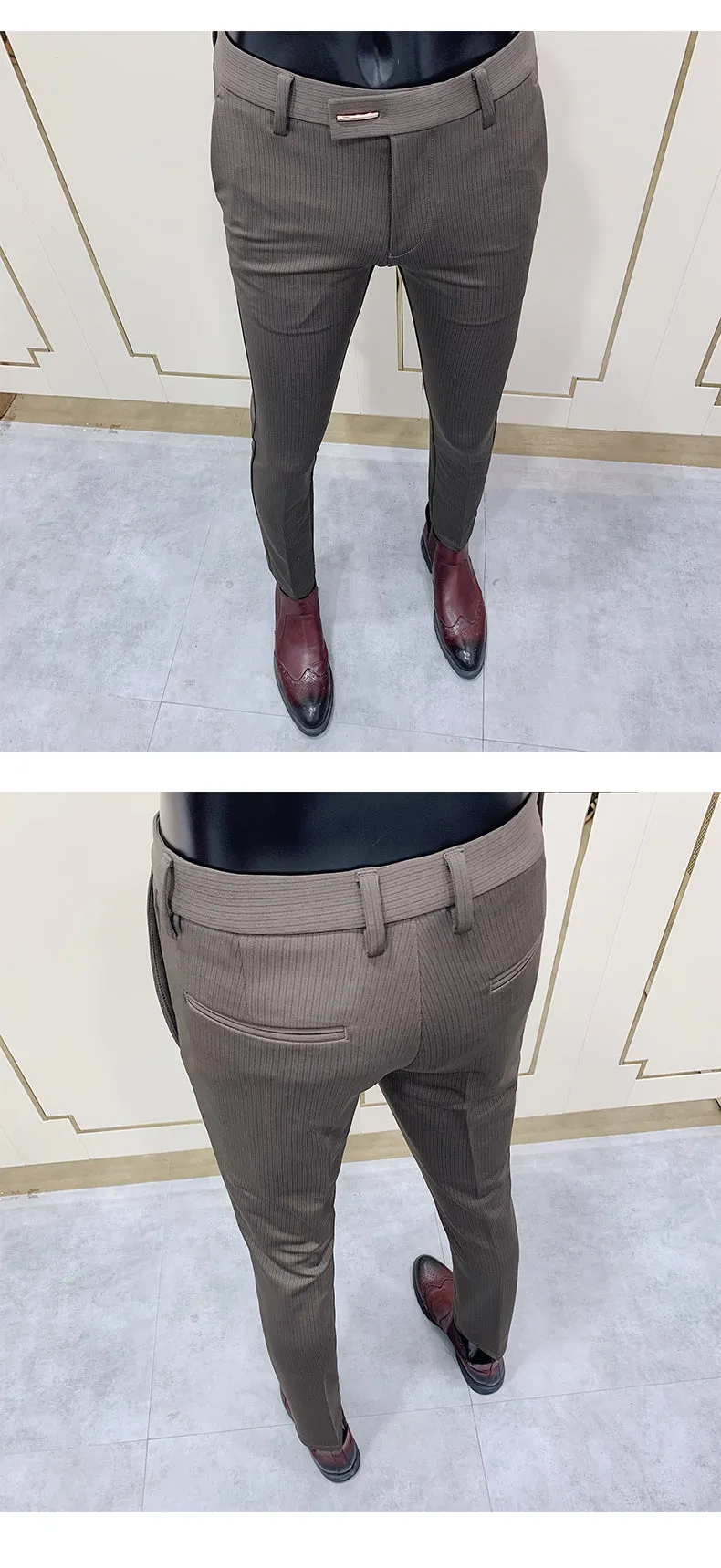 Jinquedai New Striped Suit Pants Men Elegant Skinny Fit Office Pant Men Trousers Pant For Man Business Slim Fit Dress Ankle Trousers