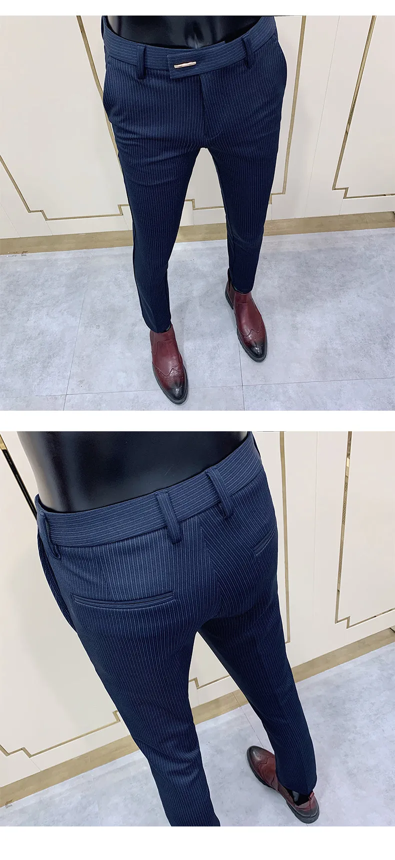 Jinquedai New Striped Suit Pants Men Elegant Skinny Fit Office Pant Men Trousers Pant For Man Business Slim Fit Dress Ankle Trousers