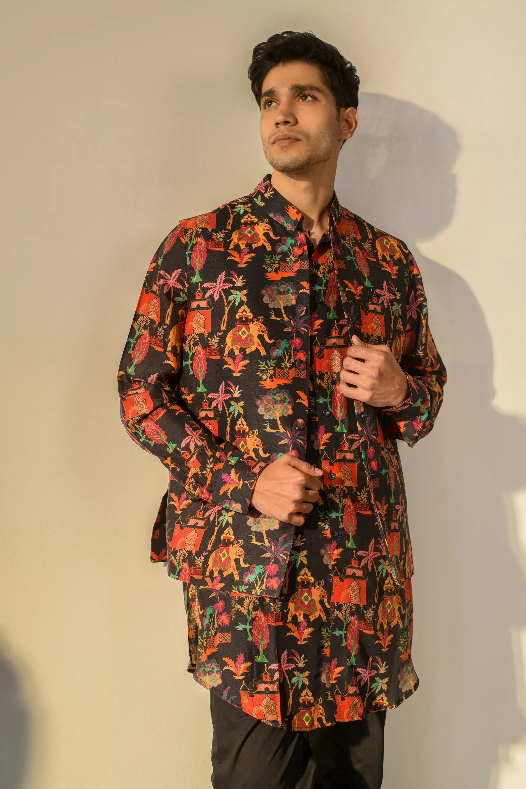 Jual Elephant Black - Russian Silk - Kurta & Bandi Set