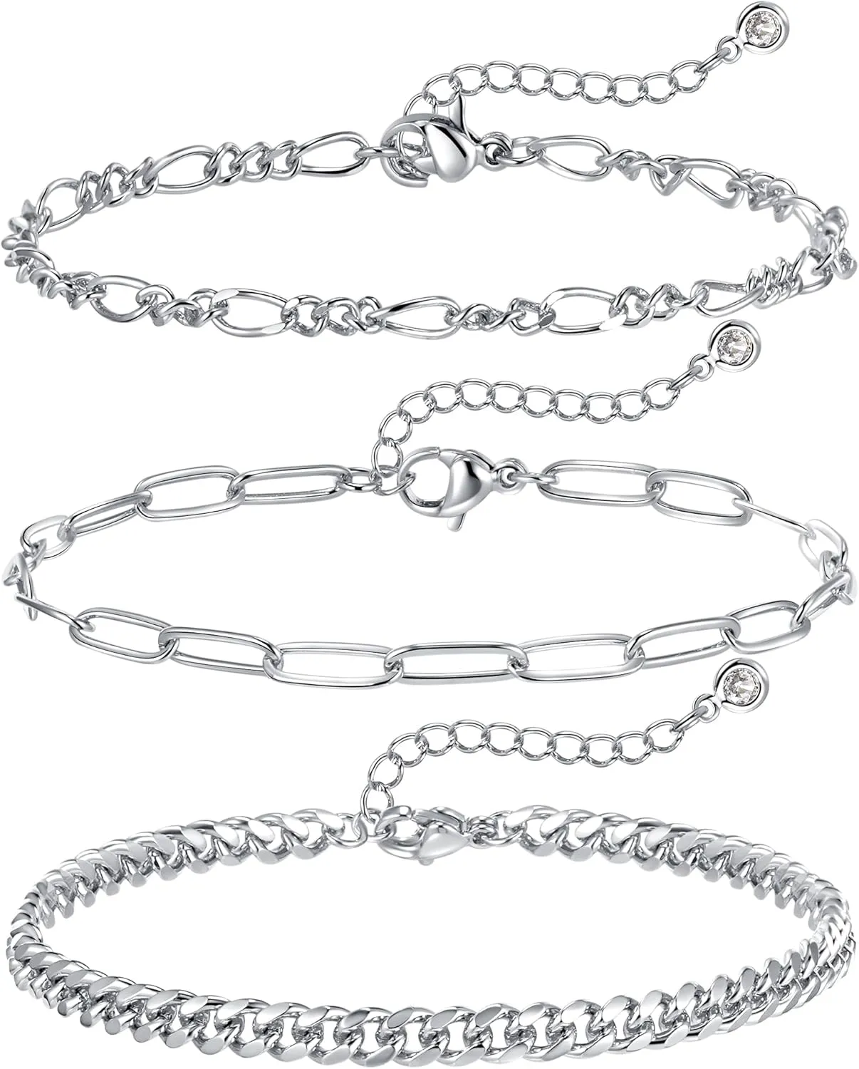 Kainier Gold Bracelets for Women 14k Gold Plated Jewelry Sets for Women Thin Dainty Stackable Paperclip Link Bracelet Adjustable Layered Waterproof Chain Bracelet Gift Gold/Silver